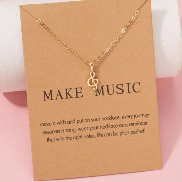 Music Note Charm Necklace Golden - Picture 1 of 6